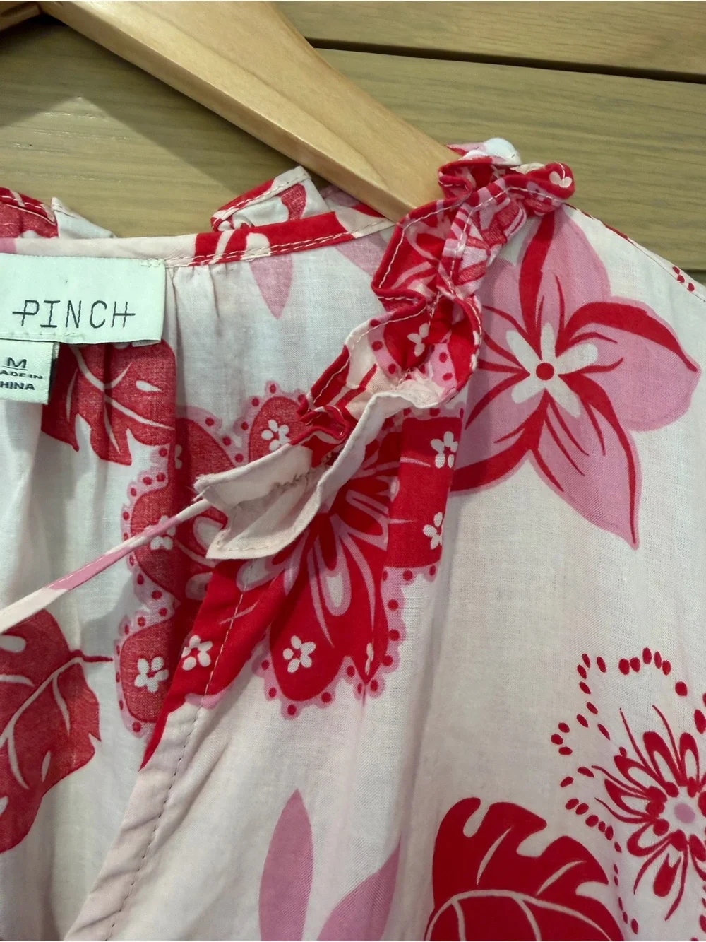 Pinch Pink and Red Floral Maxi Dress Cotton Tassle Tie Front Tiered / medium